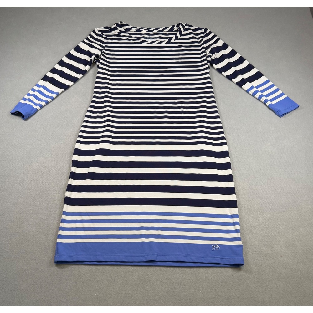 Southern Tide Women XS Navy White Striped Long Sleeve T-Shirt Dress Nautical